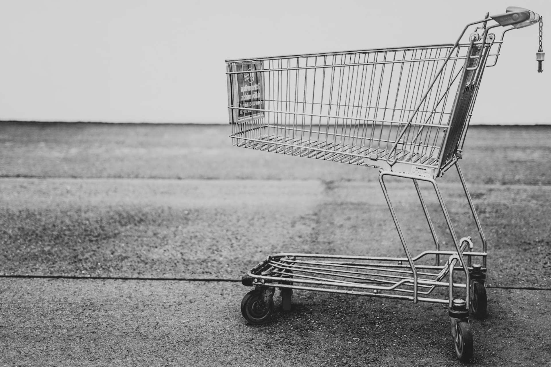 Unmanned shopping cart in black and white.